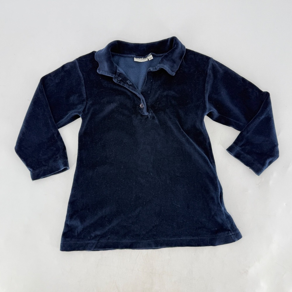 Polarn O Pyret Girls Velour‎ Long Sleeve Dress Shirt Top Size 104 Blue See Pics